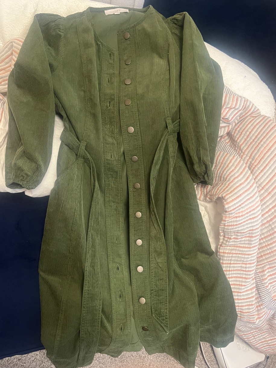 Loft Olive Green Corduroy Trench With Belted Waist